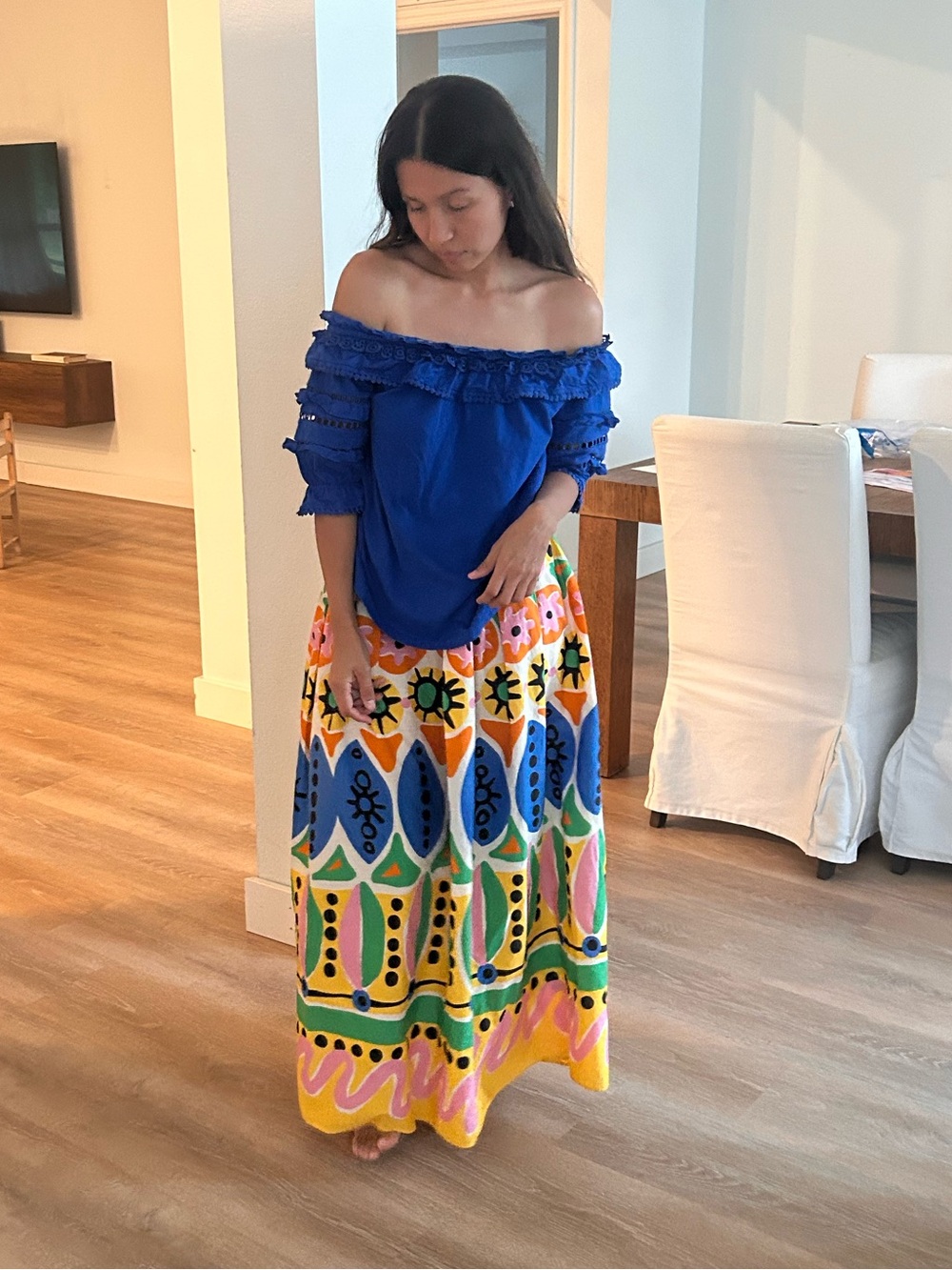 Lilly Pulitzer Off-Shoulder Ruffle Eyelet Top in Bright Blue